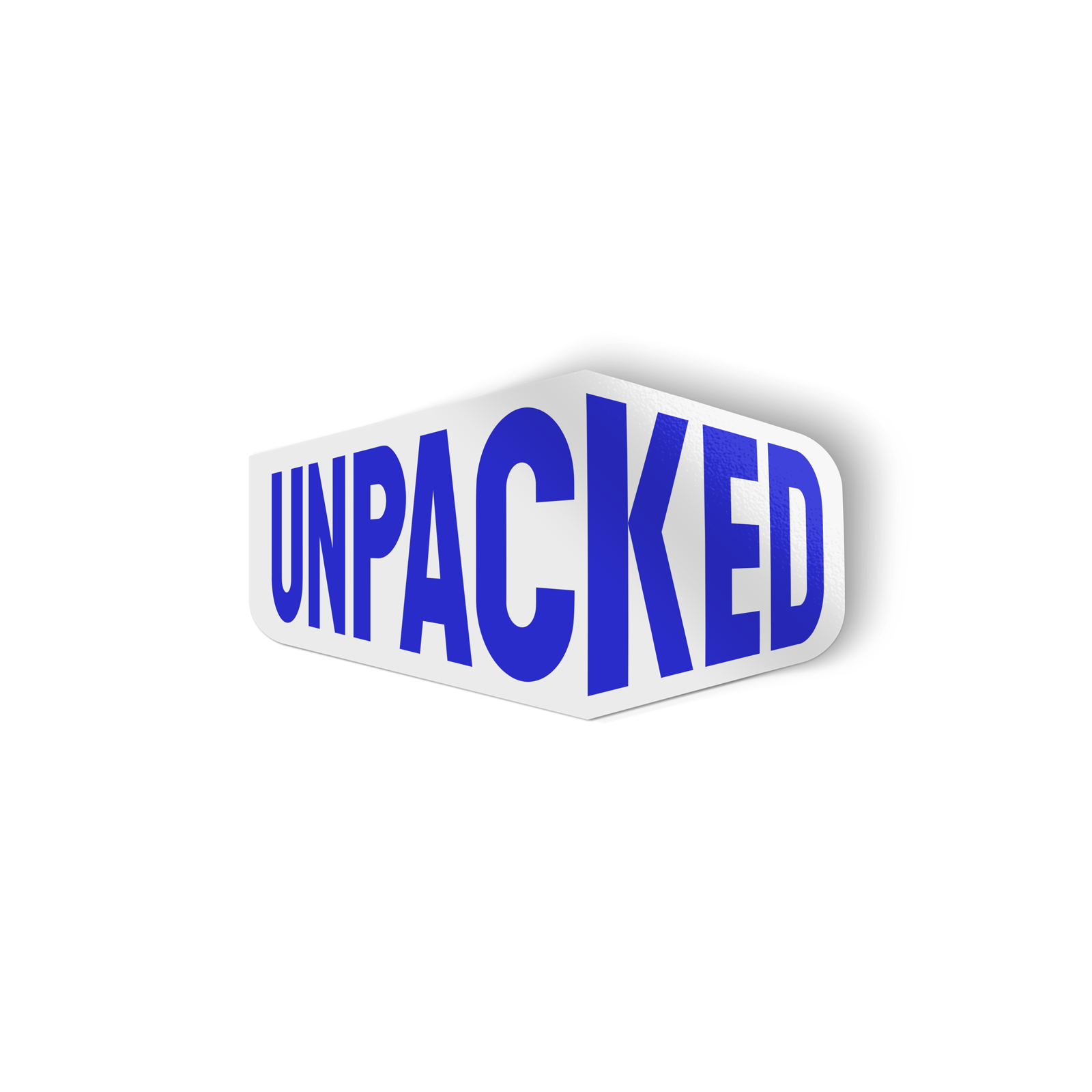 sticker of the Unpacked brand logo in blue
